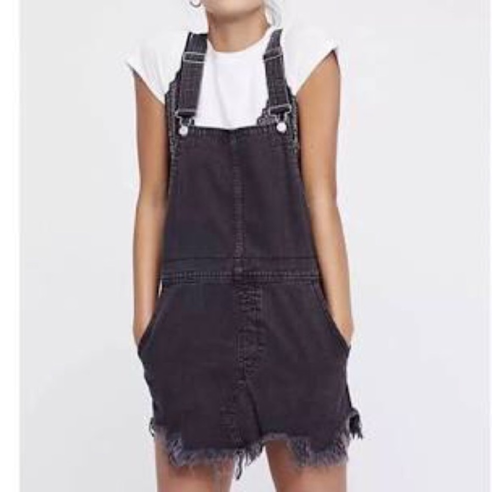 *NEW* Free People black washed denim overall dress